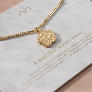 Gold Sister Necklace in flower shape